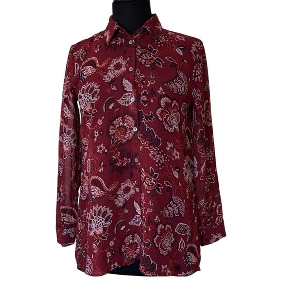 Women's LOFT Outlet Petite Sheer Collared Floral Blouse 100% Polyester Size SP - Picture 1 of 14